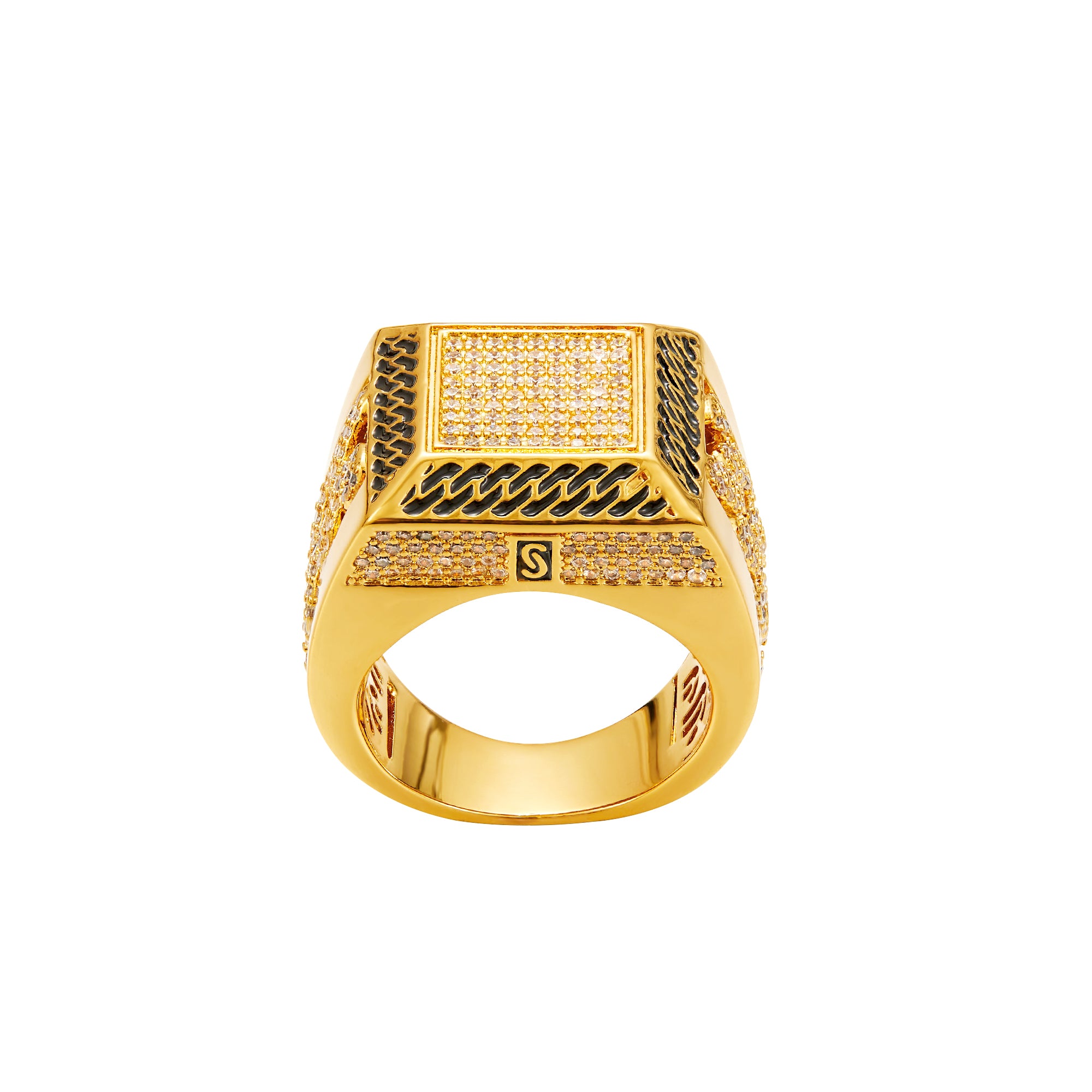 14K Gold Plated Cuban Link Ring Iced Out Gold Statement Ring CZ Simulated Diamond Stackable Ring Unique Hip Hop Square Eternity Bands for Women and Men