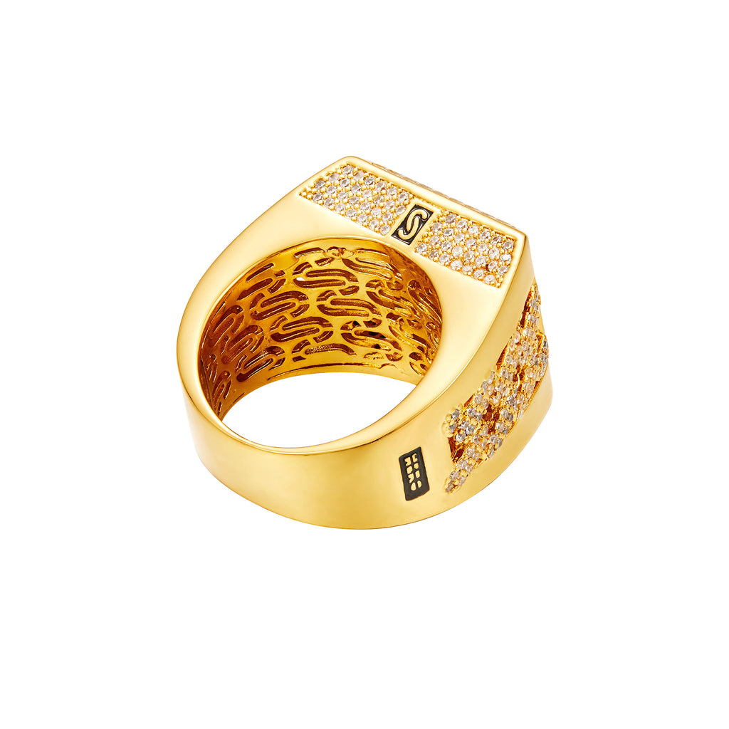 14K Gold Plated Cuban Link Ring Iced Out Gold Statement Ring CZ Simulated Diamond Stackable Ring Unique Hip Hop Square Eternity Bands for Women and Men