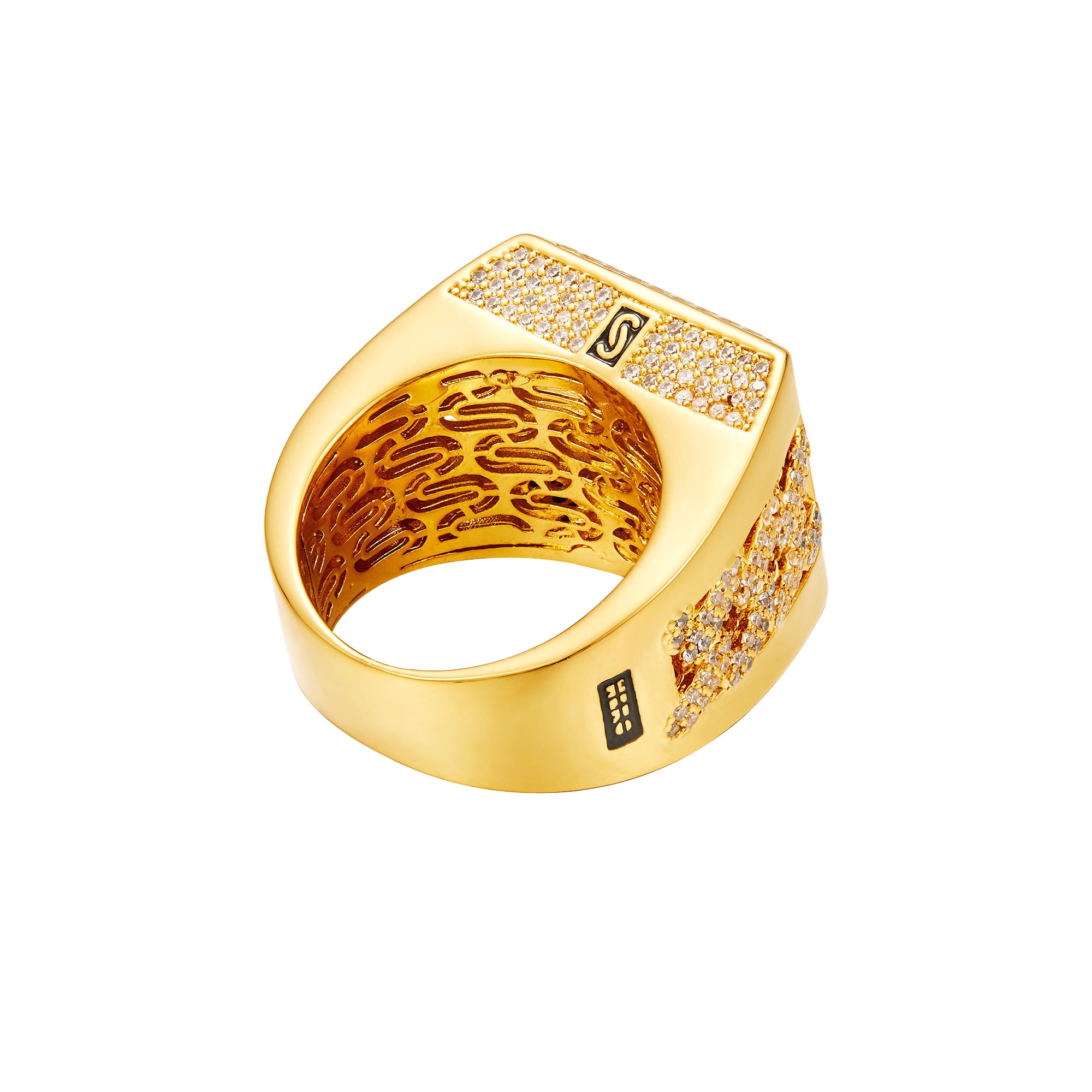14K Gold Plated Cuban Link Ring Iced Out Gold Statement Ring CZ Simulated Diamond Stackable Ring Unique Hip Hop Square Eternity Bands for Women and Men