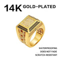 14K Gold Plated Cuban Link Ring Iced Out Gold Statement Ring CZ Simulated Diamond Stackable Ring Unique Hip Hop Square Eternity Bands for Women and Men