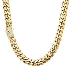 14k Gold Plated Cuban Link Chain exquisite Necklace Golden Stainless Steel Iced Out Clasp Hip Hop Jewelry for Men/ Women 6/8/10/12/14mm stack personalize fathersdaygifts pendant necklace cross vintage christmas gift friday black tarnish gold-plated