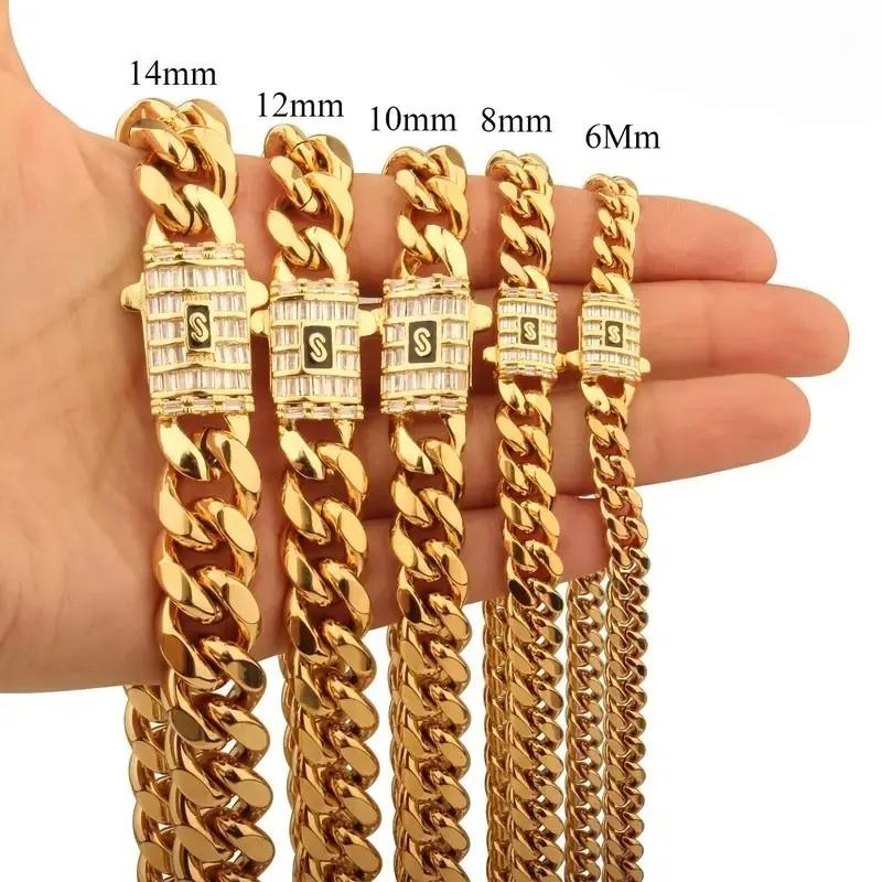 Cuban necklace stainless steel titanium steel encryption chain men's and women's jewelry necklace copper buckle micro-inlaid zircon hip hop jewelry men