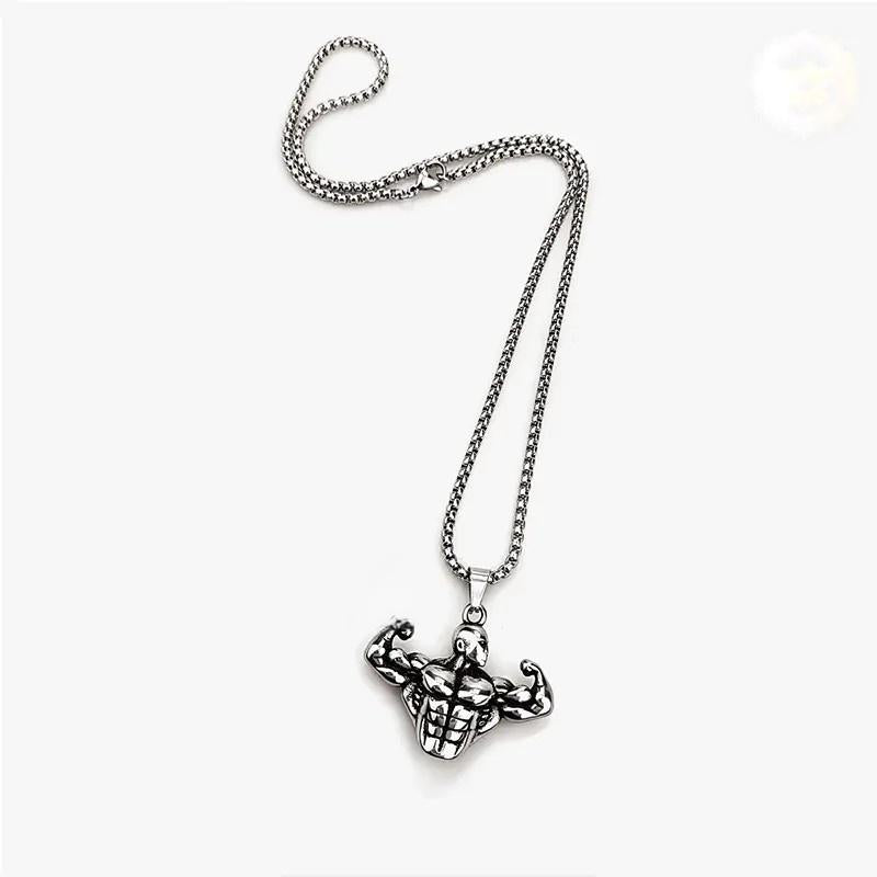 Men’s titanium steel hip-hop punk influencer sports fitness pendant necklace — stainless steel, warm-up style