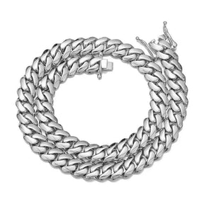 20/22MM Silver Stainless Steel Thin Cuban Chain Butterfly Clasp Bracelet Accessory Miami Link Hip Hop Jewelry For Men Exaggeration Thick And Heavy Necklace Fashion