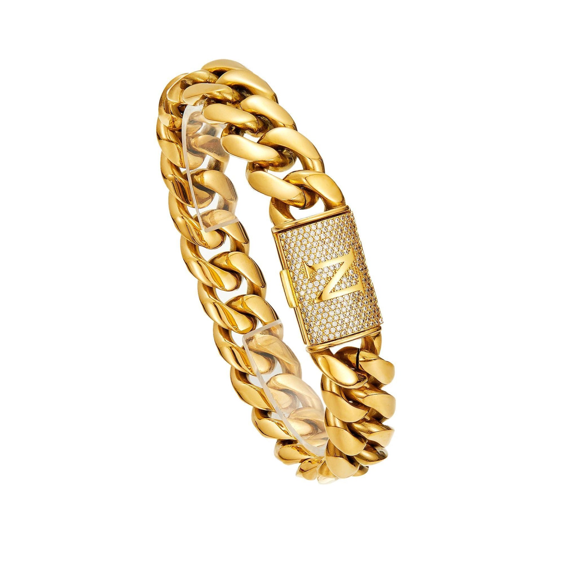 14K Gold Plated Stainless Steel Miami Cuban Chain Necklace/Bracelet with Custom A-Z Initial Engraved Flip Clasp Slim and compact design Miami hip-hop style fashion piece for everyday wear, also suitable as jewelry for special occasions.