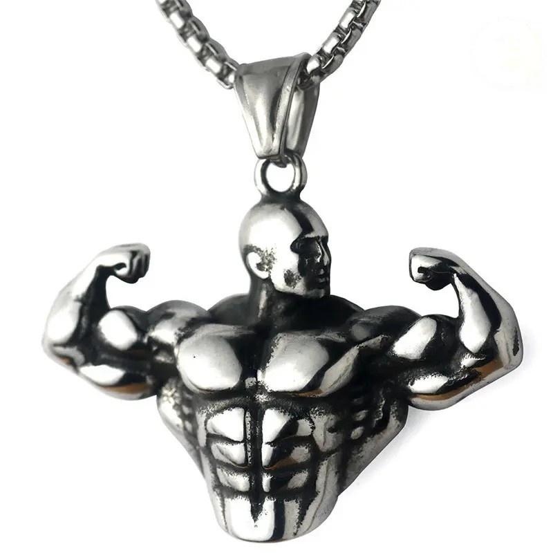 Men’s titanium steel hip-hop punk influencer sports fitness pendant necklace — stainless steel, warm-up style