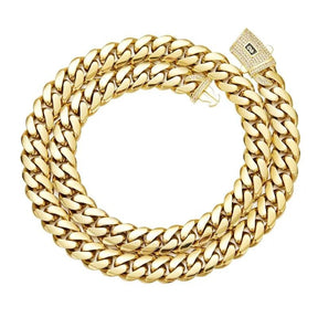 14k Gold Plated Cuban Link Chain exquisite Necklace Golden Stainless Steel Iced Out Clasp Hip Hop Jewelry for Men/ Women 6/8/10/12/14mm stack personalize fathersdaygifts pendant necklace cross vintage christmas gift friday black tarnish gold-plated