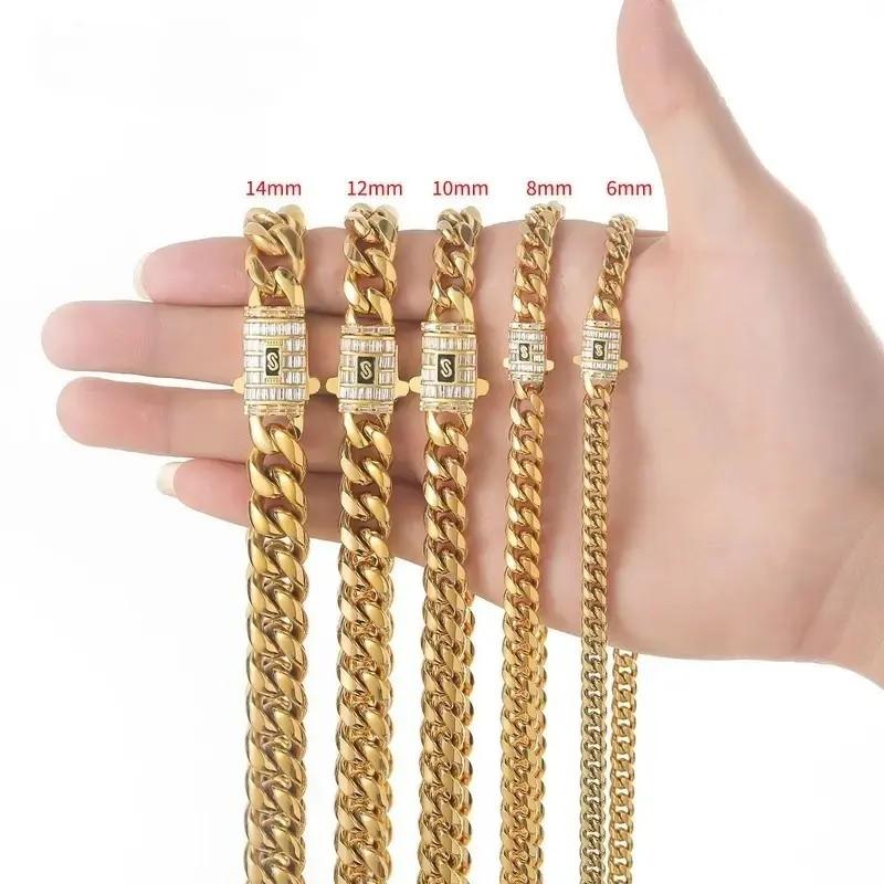 Cuban necklace stainless steel titanium steel encryption chain men's and women's jewelry necklace copper buckle micro-inlaid zircon hip hop jewelry men