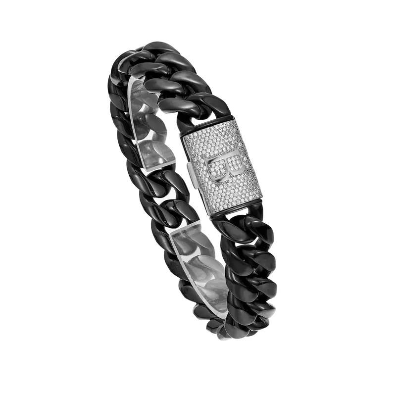 Black Cuban Link Chain Necklace Stainless Steel Miami Chain Hip Hop Jewelry Letter A-Z CZ Lock Men's Gift width thick bracelet italy mexico ceremony party graduation timeless shine anniversary valentine birthday gift