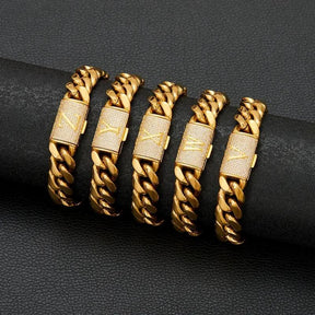 14K Gold Plated Stainless Steel Miami Cuban Chain Necklace/Bracelet with Custom A-Z Initial Engraved Flip Clasp Slim and compact design Miami hip-hop style fashion piece for everyday wear, also suitable as jewelry for special occasions.