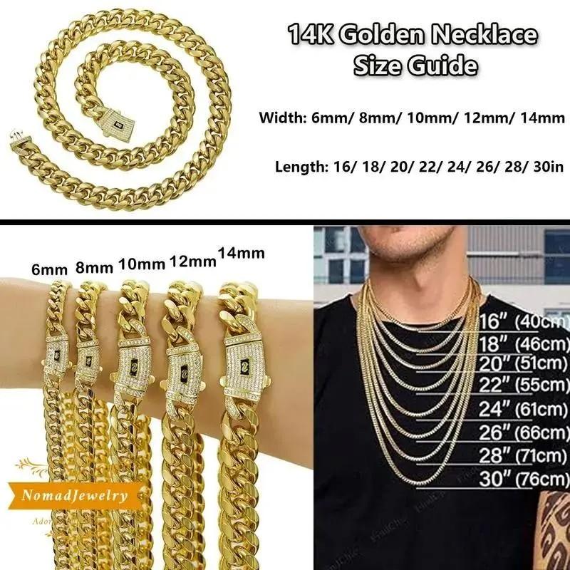 14k Gold Plated Cuban Link Chain exquisite Necklace Golden Stainless Steel Iced Out Clasp Hip Hop Jewelry for Men/ Women 6/8/10/12/14mm stack personalize fathersdaygifts pendant necklace cross vintage christmas gift friday black tarnish gold-plated