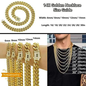 14k Gold Plated Cuban Link Chain exquisite Necklace Golden Stainless Steel Iced Out Clasp Hip Hop Jewelry for Men/ Women 6/8/10/12/14mm stack personalize fathersdaygifts pendant necklace cross vintage christmas gift friday black tarnish gold-plated