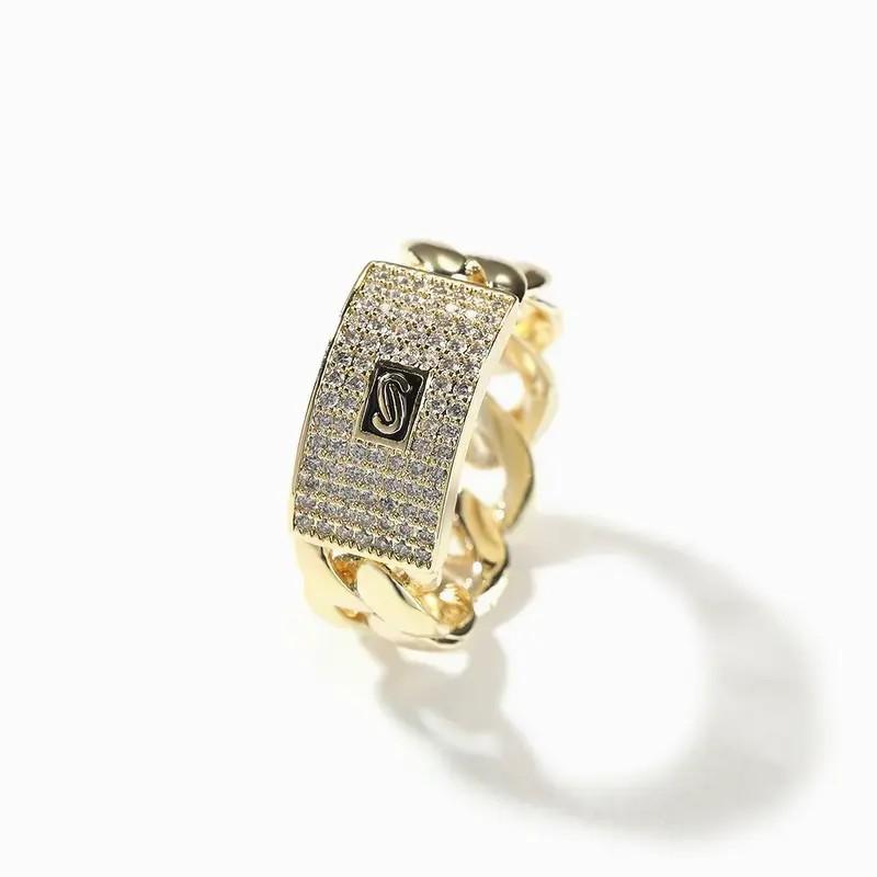 Cuban Style Chain Link Ring with Zirconia Hip Hop Style Fashion Design Rings for men Size#6-#9 fashion jewelry gift ideal man,Shopblackfriday new upgrade