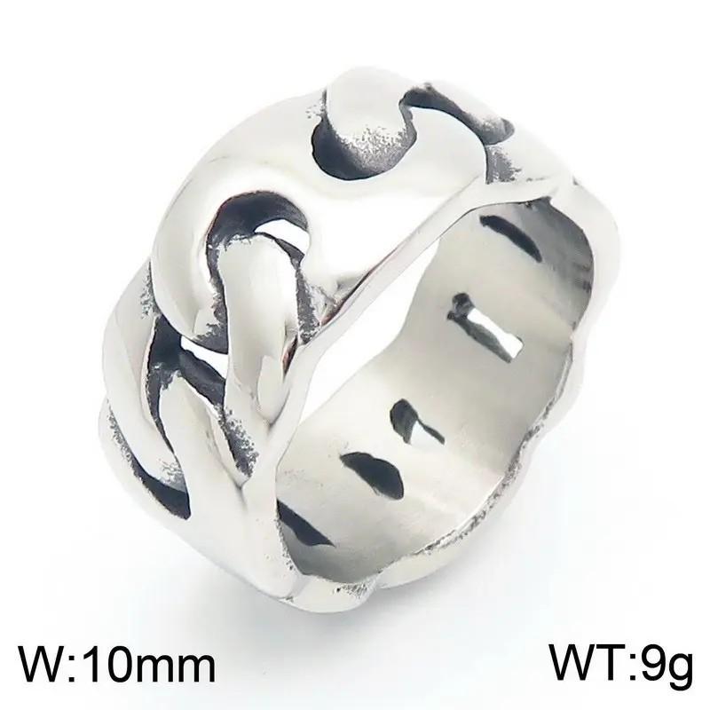 The Preferred Gift for Birthday & Anniversary| imple and fashionable hollow smooth ring, retro Cuban chain-shaped titanium steel men's ring|The Gift for lover, Fanilys and beast friends
