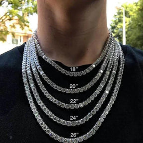 Men's Hip-Hop Rapper Style Square AAAAA Cubic Zirconia Necklace — Luxury Unisex Jewelry, The Perfect Gift. Available in 3.0mm, 4.0mm, 5.0mm, and 6.0mm Tennis Chain Styles — Diamond-Set Jewelry, Ideal for Gifting.