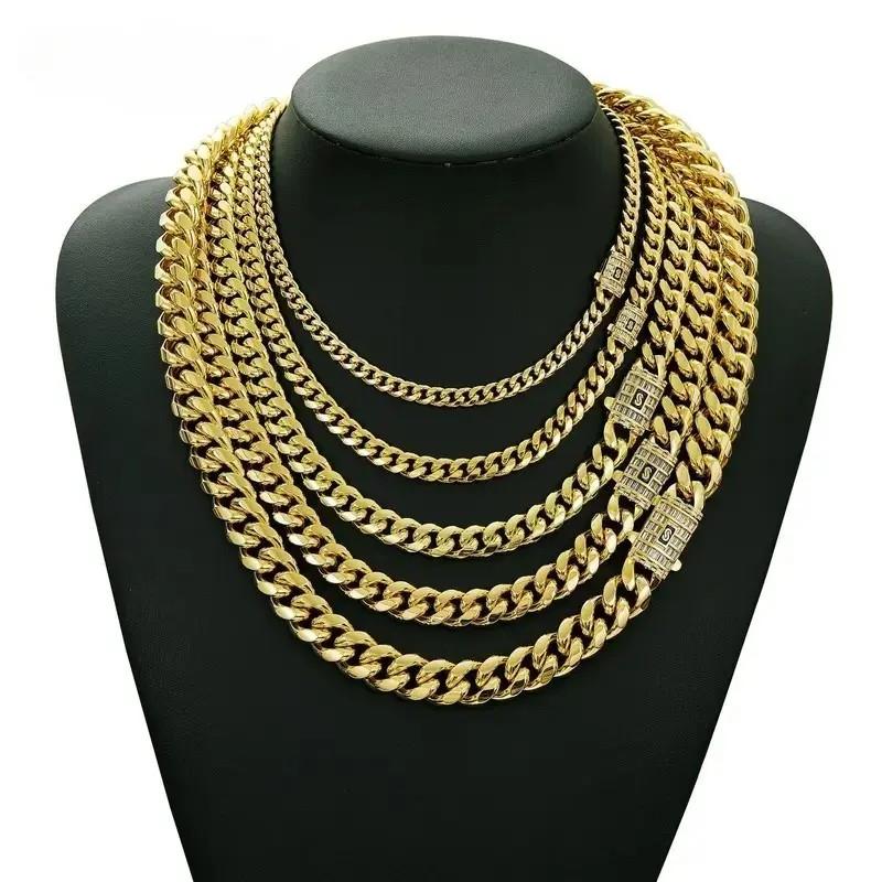 Cuban necklace stainless steel titanium steel encryption chain men's and women's jewelry necklace copper buckle micro-inlaid zircon hip hop jewelry men