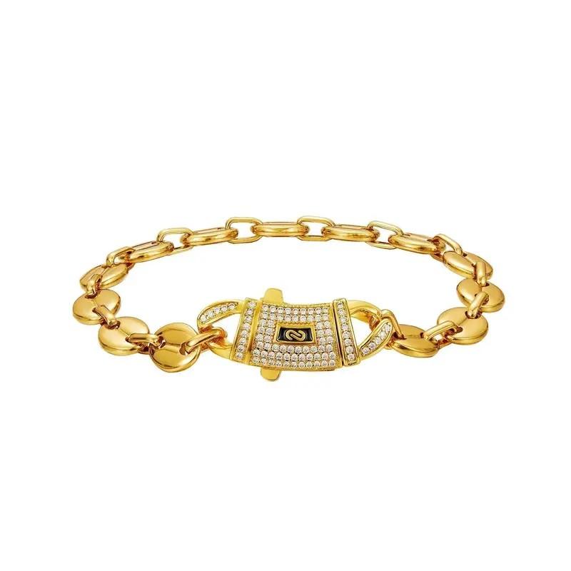Premium S Mark Curved CZ Clasp Coffee Bean Link Necklace | Gold Plated | Multiple Sizes | Unisex Trendy Jewelry