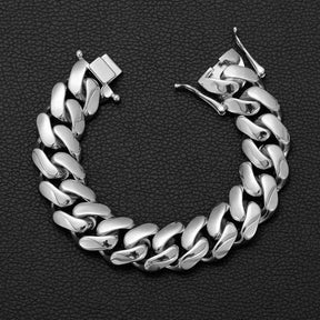 20/22MM Silver Stainless Steel Thin Cuban Chain Butterfly Clasp Bracelet Accessory Miami Link Hip Hop Jewelry For Men Exaggeration Thick And Heavy Necklace Fashion
