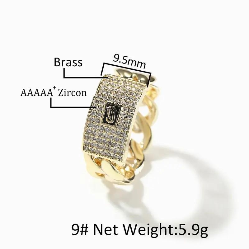 Cuban Style Chain Link Ring with Zirconia Hip Hop Style Fashion Design Rings for men Size#6-#9 fashion jewelry gift ideal man,Shopblackfriday new upgrade