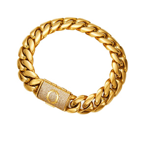 14K Gold Plated Stainless Steel Miami Cuban Chain Necklace/Bracelet with Custom A-Z Initial Engraved Flip Clasp Slim and compact design Miami hip-hop style fashion piece for everyday wear, also suitable as jewelry for special occasions.