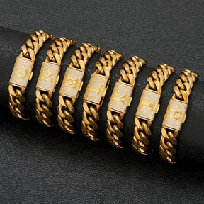 14K Gold Plated Stainless Steel Miami Cuban Chain Necklace/Bracelet with Custom A-Z Initial Engraved Flip Clasp Slim and compact design Miami hip-hop style fashion piece for everyday wear, also suitable as jewelry for special occasions.